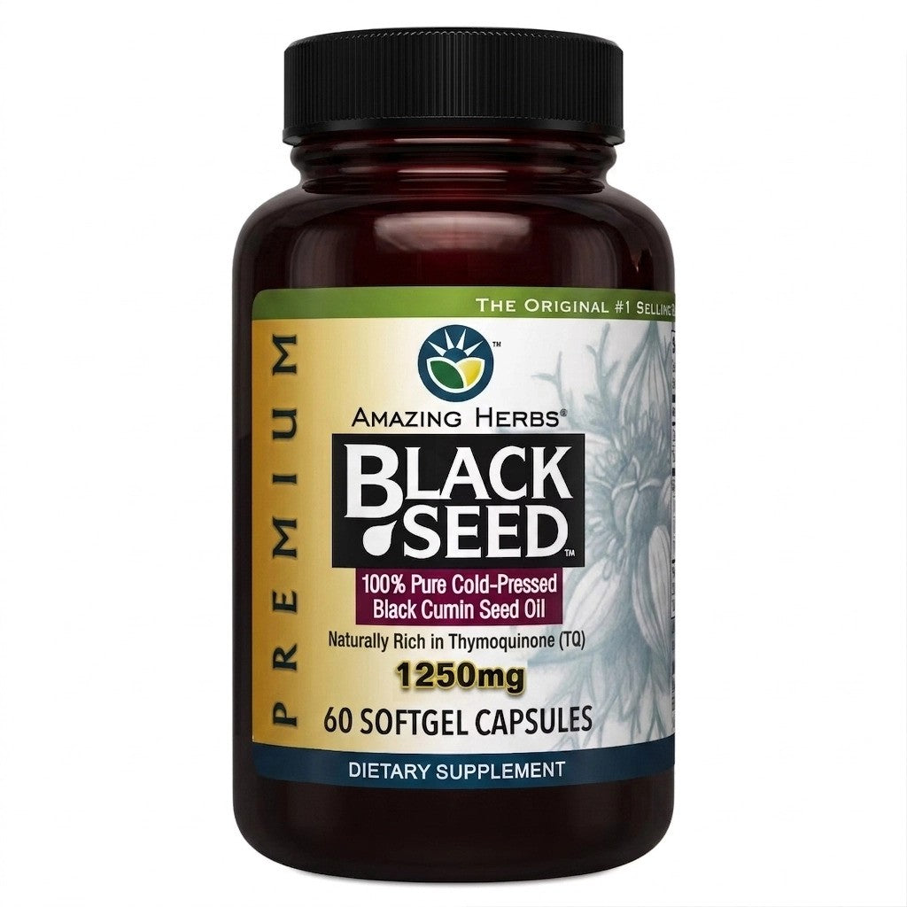 Amazing Herbs Premium Black Seed Oil 1250mg Softgels – 60 Count