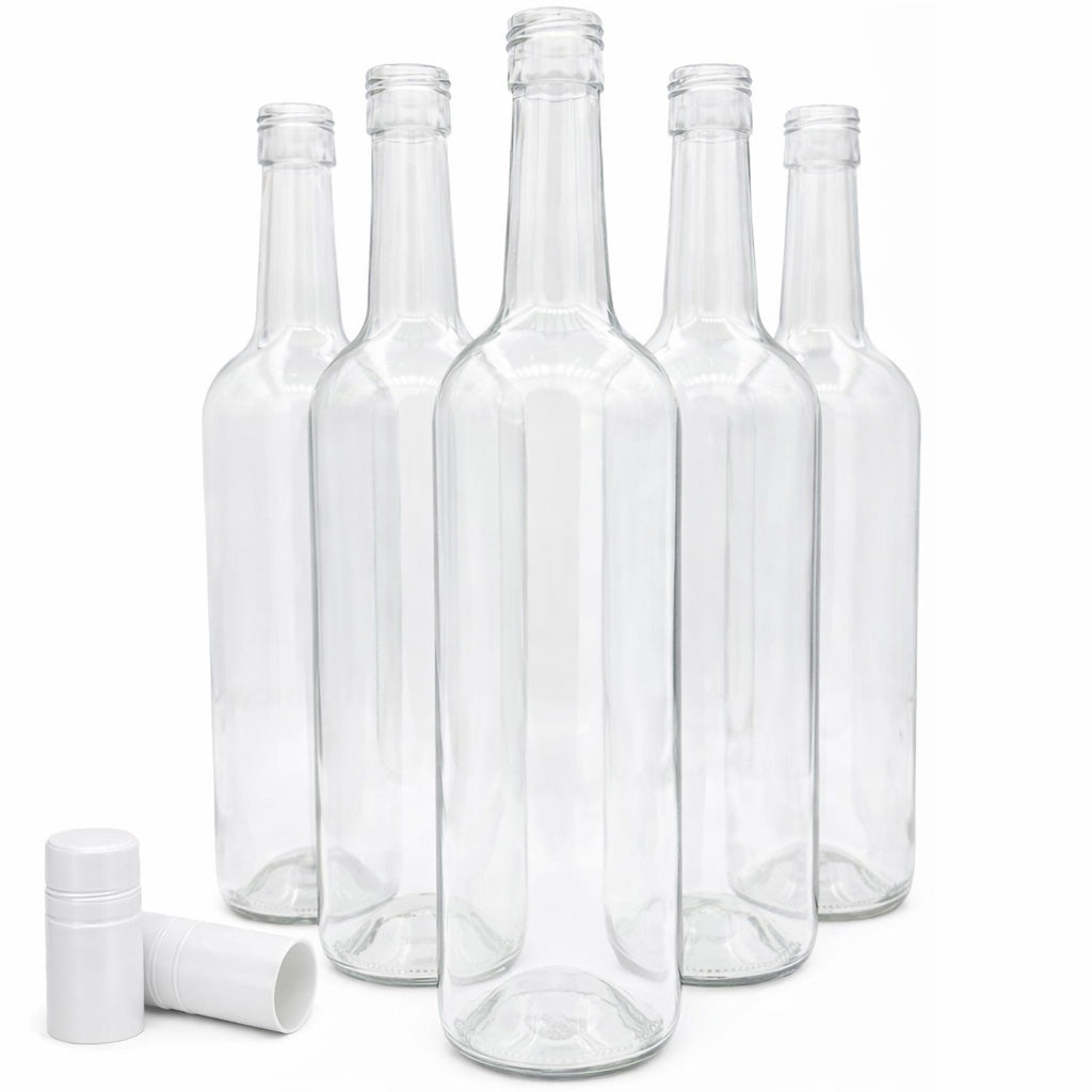 12-Pack Clear Glass Screw Top Bottles with White Caps – Complete Bottling Set
