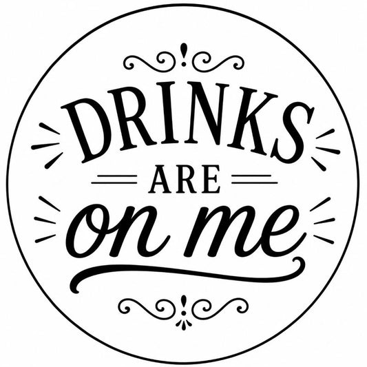 "Drinks Are on Me" Laser Engraved Coasters – Cork, Wood & Slate Stone Drink Coasters | Individual, Set of 4 or Set of 5 with Holder