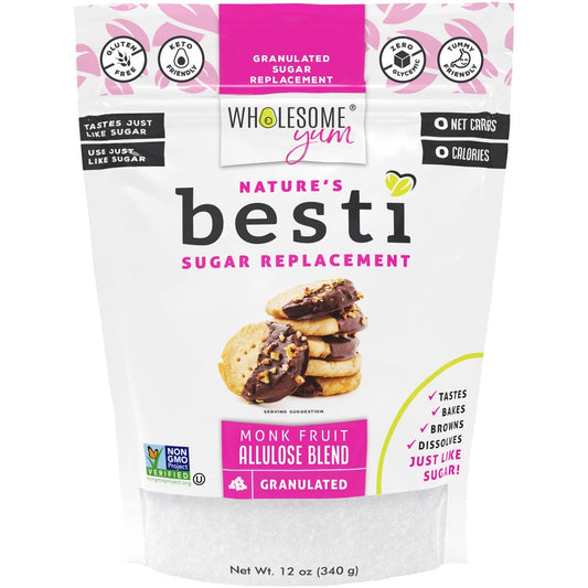 Wholesome Yum Besti Monk Fruit Sweetener with Allulose – Zero Sugar Keto Substitute (340g)