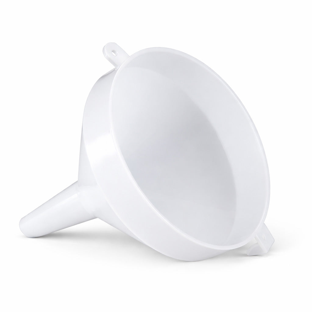 6 inch White plastic winemaking funnel on a white background
