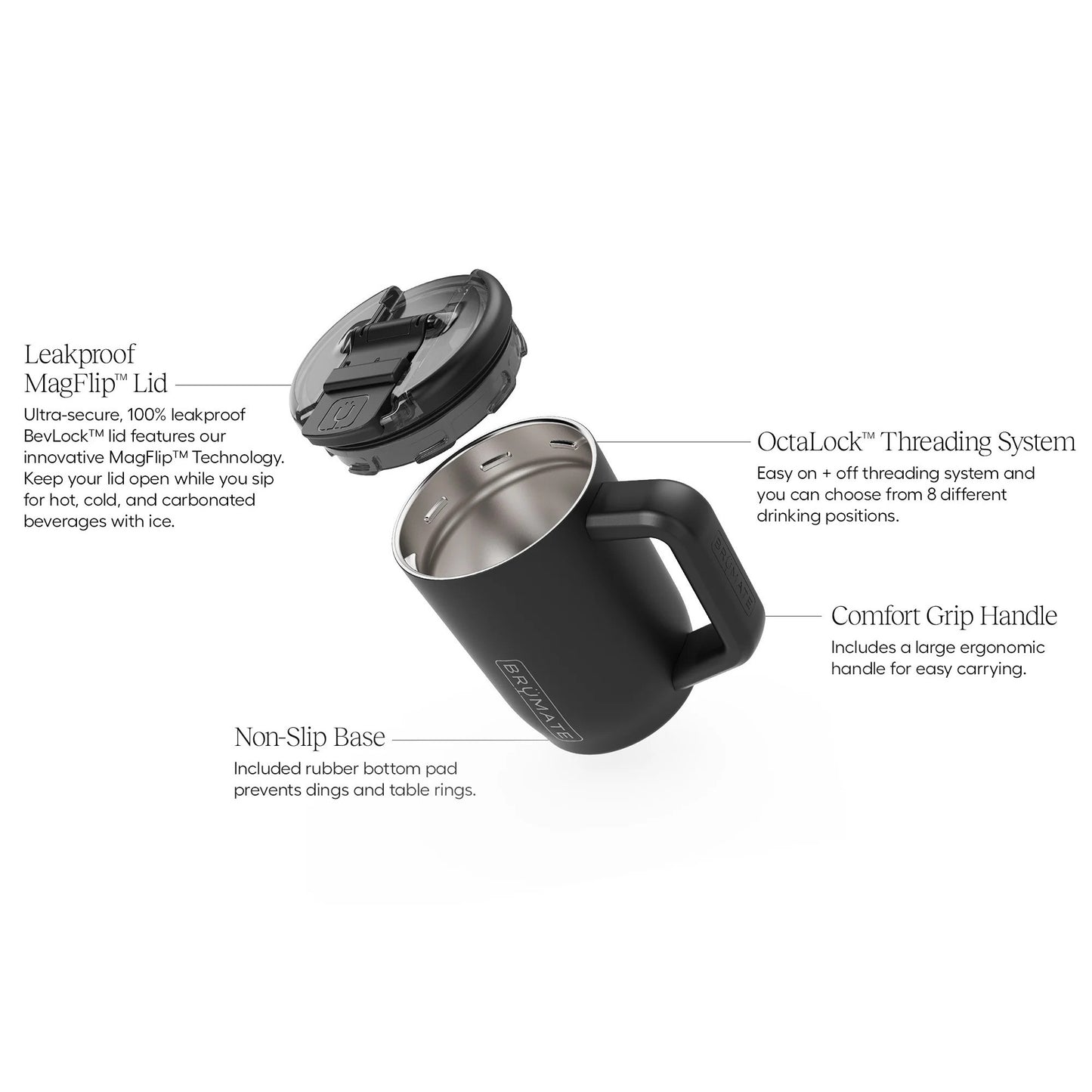 Brumate Muv 15oz Leakproof MagFlip Lid Octa Lock Comfort Grip Handle Non-Slip Base
