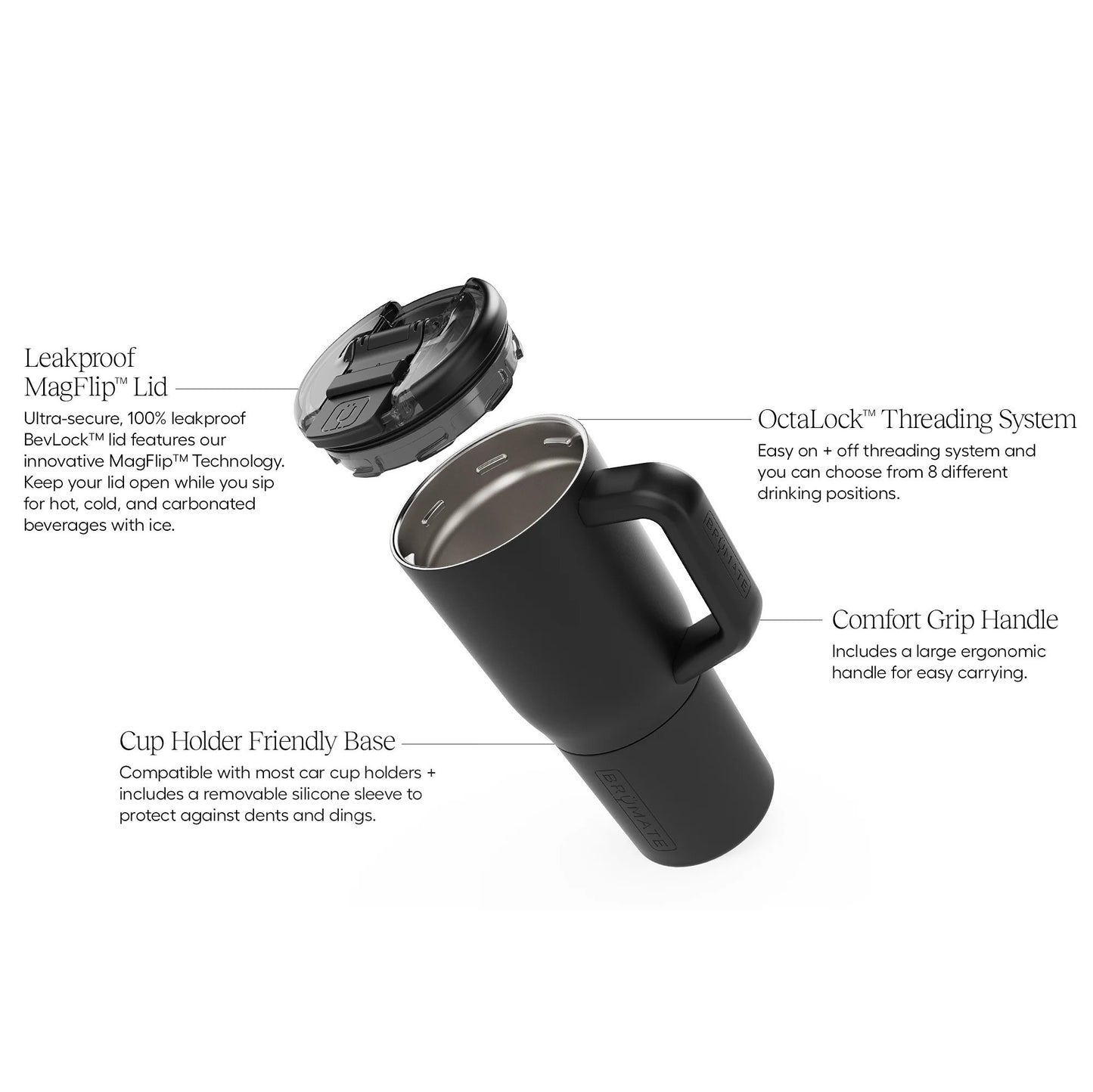 Brumate Muv 35oz MagFlip Lid Cup Holder Friendly Base OctaLock Threading System Comfort Grip Handle