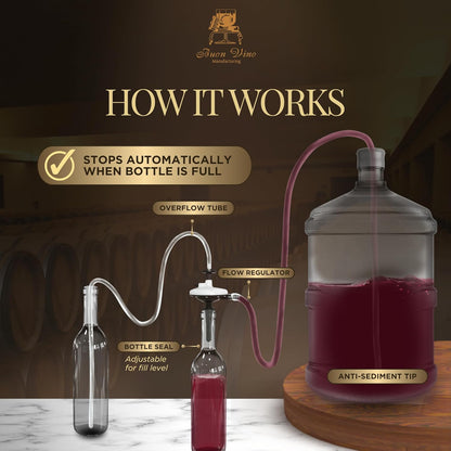 Vino Super Automatic Bottle Filler – Gravity Wine Dispenser with Tubing, Filter & Flow Control