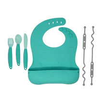 Load image into Gallery viewer, Busy Baby Stop-Drop Travel Bib+ Utensils
