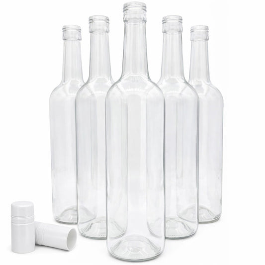 12-Pack Clear Glass Screw Top Bottles with White Caps – Complete Bottling Set