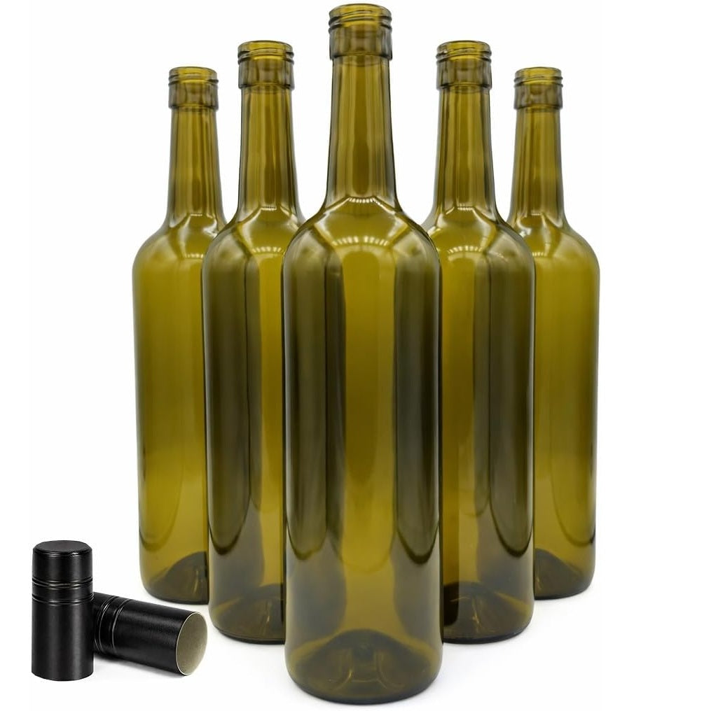 12-Pack Green Glass Screw Top Bottles with Black Caps – Complete Bottling Set