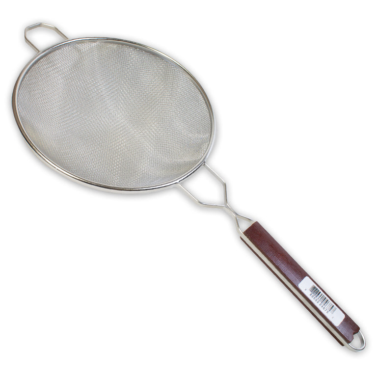 10-Inch Stainless Steel Double Mesh Strainer with Wood Handle
