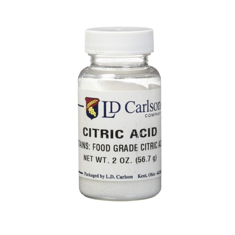 A 2 oz bottle of LD Carlson Company Food Grade Citric Acid
