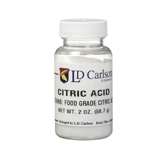 A 2 oz bottle of LD Carlson Company Food Grade Citric Acid