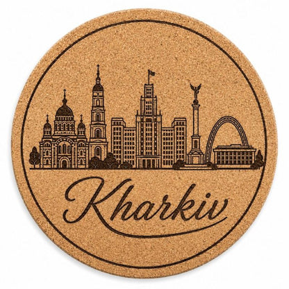 Ukrainian City Coasters – Laser Engraved Cork, Wood & Slate Stone | Kyiv, Lviv, Odesa & Kharkiv