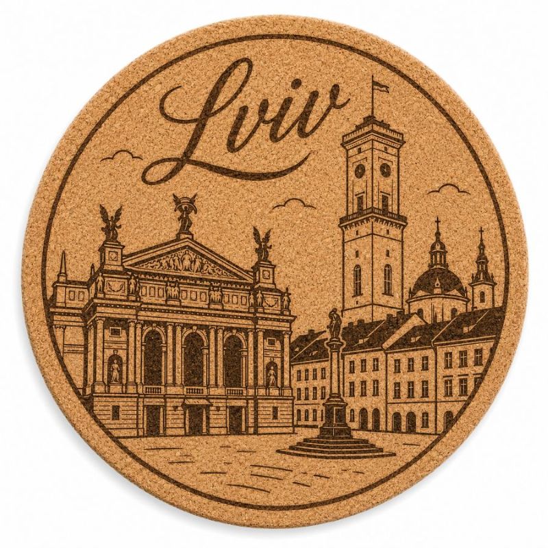 Ukrainian City Coasters – Laser Engraved Cork, Wood & Slate Stone | Kyiv, Lviv, Odesa & Kharkiv