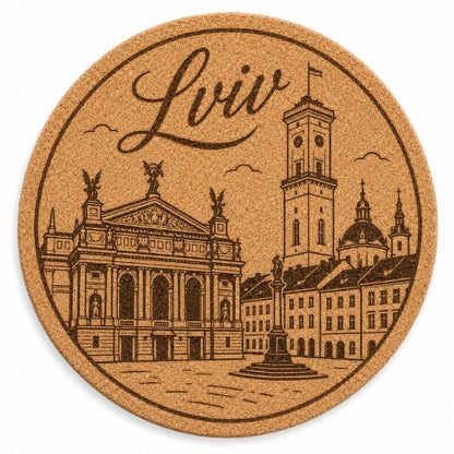 Ukrainian City Coasters – Laser Engraved Cork, Wood & Slate Stone | Kyiv, Lviv, Odesa & Kharkiv