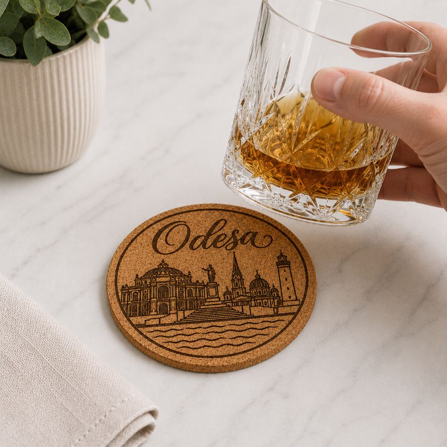 Ukrainian City Coasters – Laser Engraved Cork, Wood & Slate Stone | Kyiv, Lviv, Odesa & Kharkiv