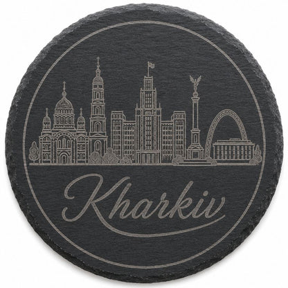 Ukrainian City Coasters – Laser Engraved Cork, Wood & Slate Stone | Kyiv, Lviv, Odesa & Kharkiv