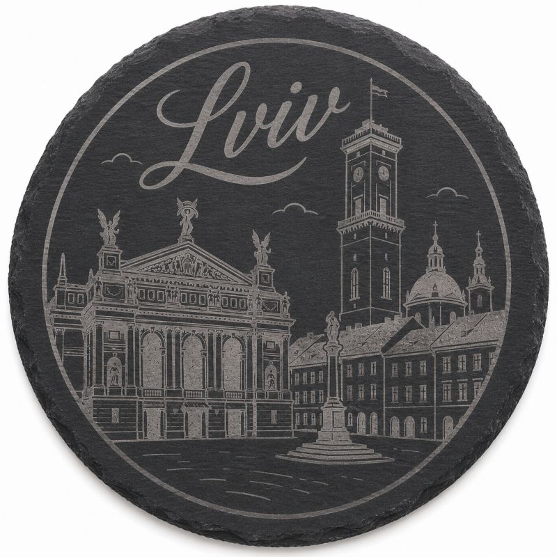 Ukrainian City Coasters – Laser Engraved Cork, Wood & Slate Stone | Kyiv, Lviv, Odesa & Kharkiv