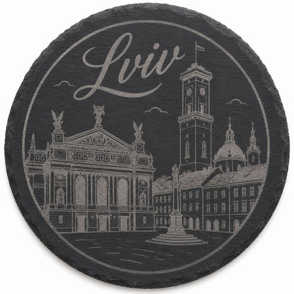 Ukrainian City Coasters – Laser Engraved Cork, Wood & Slate Stone | Kyiv, Lviv, Odesa & Kharkiv
