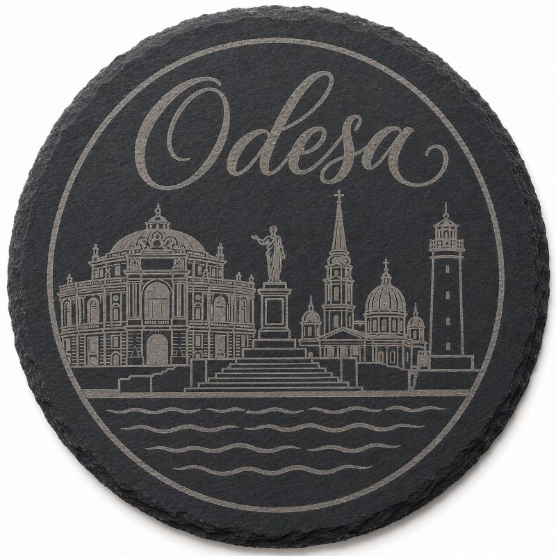 Ukrainian City Coasters – Laser Engraved Cork, Wood & Slate Stone | Kyiv, Lviv, Odesa & Kharkiv
