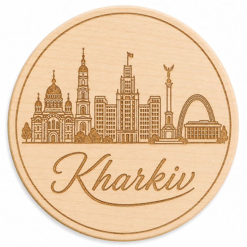 Ukrainian City Coasters – Laser Engraved Cork, Wood & Slate Stone | Kyiv, Lviv, Odesa & Kharkiv