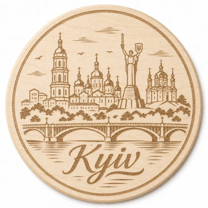Ukrainian City Coasters – Laser Engraved Cork, Wood & Slate Stone | Kyiv, Lviv, Odesa & Kharkiv