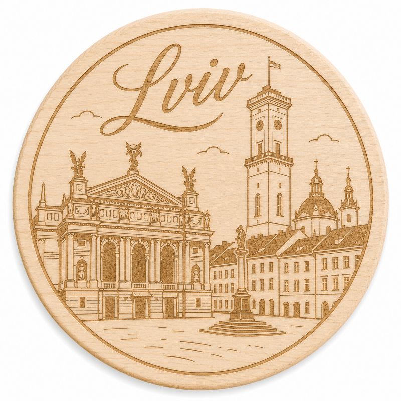 Ukrainian City Coasters – Laser Engraved Cork, Wood & Slate Stone | Kyiv, Lviv, Odesa & Kharkiv