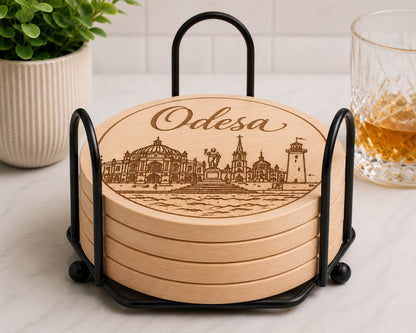 Ukrainian City Coasters – Laser Engraved Cork, Wood & Slate Stone | Kyiv, Lviv, Odesa & Kharkiv