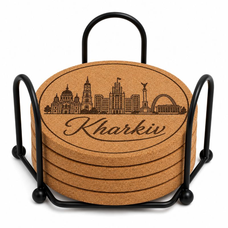 Ukrainian City Coasters – Laser Engraved Cork, Wood & Slate Stone | Kyiv, Lviv, Odesa & Kharkiv