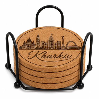 Ukrainian City Coasters – Laser Engraved Cork, Wood & Slate Stone | Kyiv, Lviv, Odesa & Kharkiv