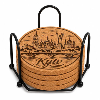 Ukrainian City Coasters – Laser Engraved Cork, Wood & Slate Stone | Kyiv, Lviv, Odesa & Kharkiv