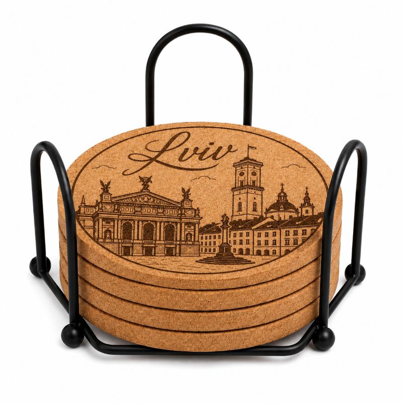 Ukrainian City Coasters – Laser Engraved Cork, Wood & Slate Stone | Kyiv, Lviv, Odesa & Kharkiv
