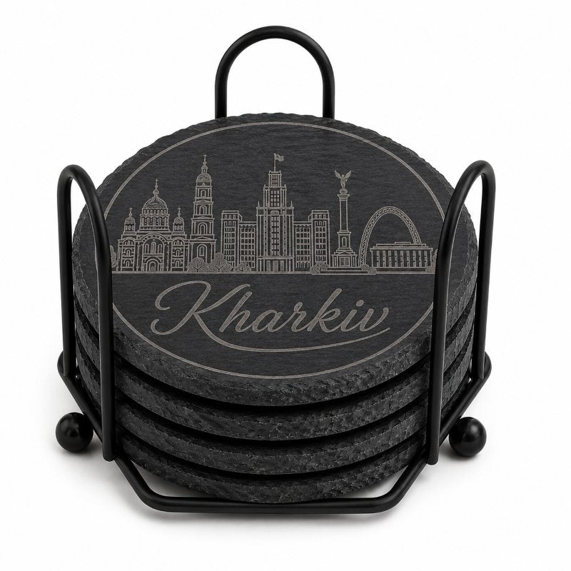 Ukrainian City Coasters – Laser Engraved Cork, Wood & Slate Stone | Kyiv, Lviv, Odesa & Kharkiv