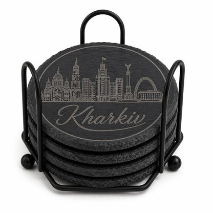 Ukrainian City Coasters – Laser Engraved Cork, Wood & Slate Stone | Kyiv, Lviv, Odesa & Kharkiv
