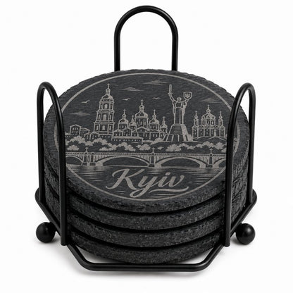 Ukrainian City Coasters – Laser Engraved Cork, Wood & Slate Stone | Kyiv, Lviv, Odesa & Kharkiv