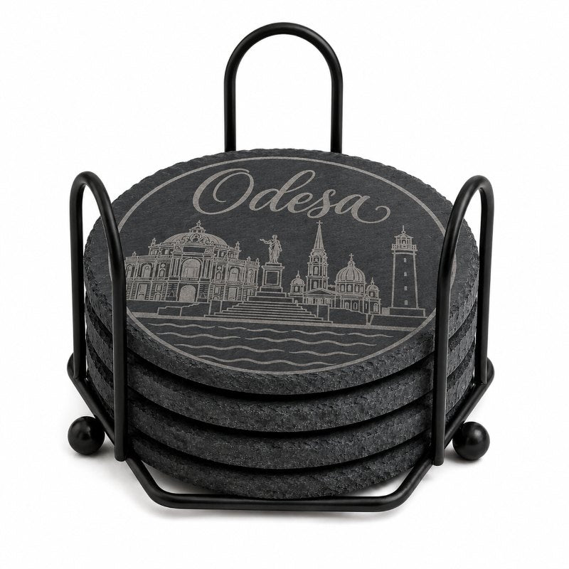 Ukrainian City Coasters – Laser Engraved Cork, Wood & Slate Stone | Kyiv, Lviv, Odesa & Kharkiv