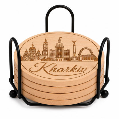 Ukrainian City Coasters – Laser Engraved Cork, Wood & Slate Stone | Kyiv, Lviv, Odesa & Kharkiv