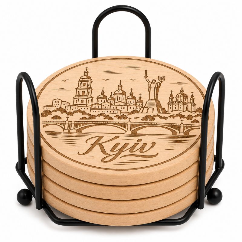 Ukrainian City Coasters – Laser Engraved Cork, Wood & Slate Stone | Kyiv, Lviv, Odesa & Kharkiv