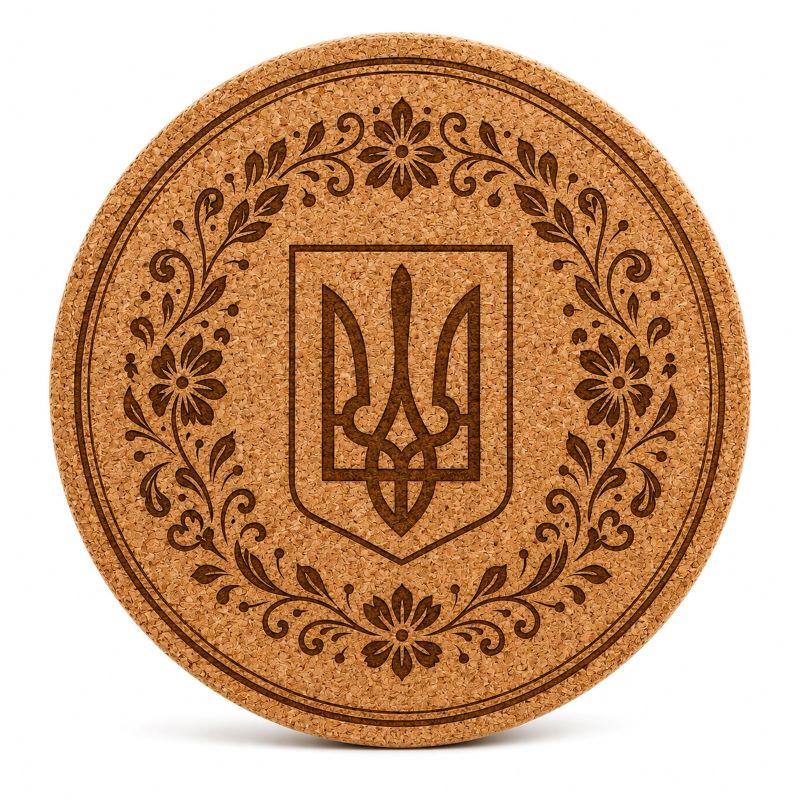 Ukrainian Trident / Tryzub Laser Engraved Coasters – Cork, Wood & Slate Stone Drink Coasters | Individual, Set of 4 or Set of 5 with Holder