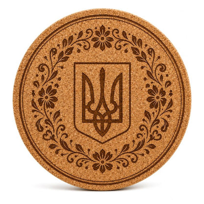 Ukrainian Trident / Tryzub Laser Engraved Coasters – Cork, Wood & Slate Stone Drink Coasters | Individual, Set of 4 or Set of 5 with Holder