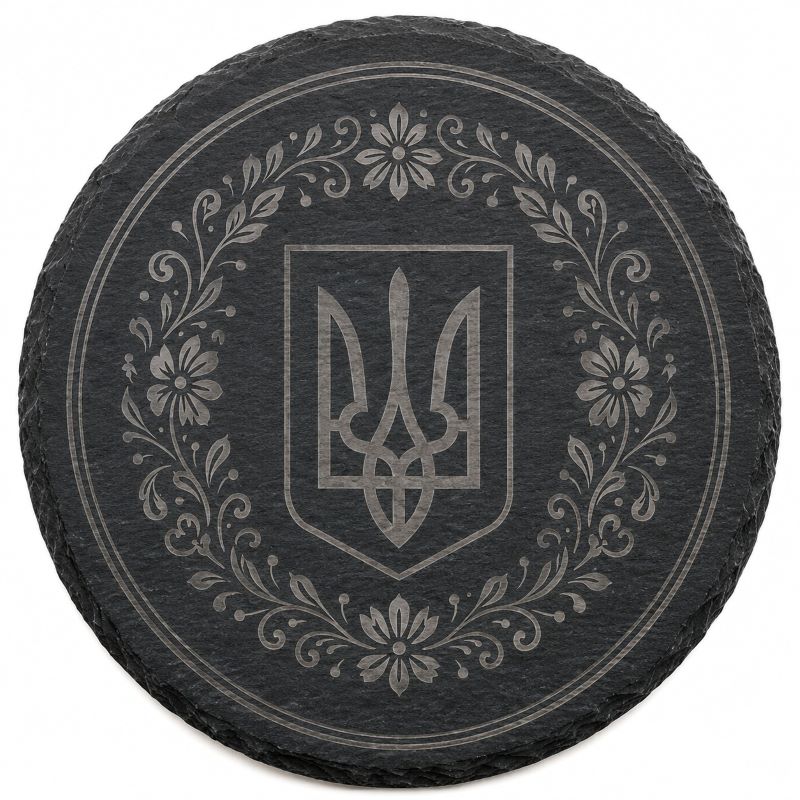 Ukrainian Trident / Tryzub Laser Engraved Coasters – Cork, Wood & Slate Stone Drink Coasters | Individual, Set of 4 or Set of 5 with Holder