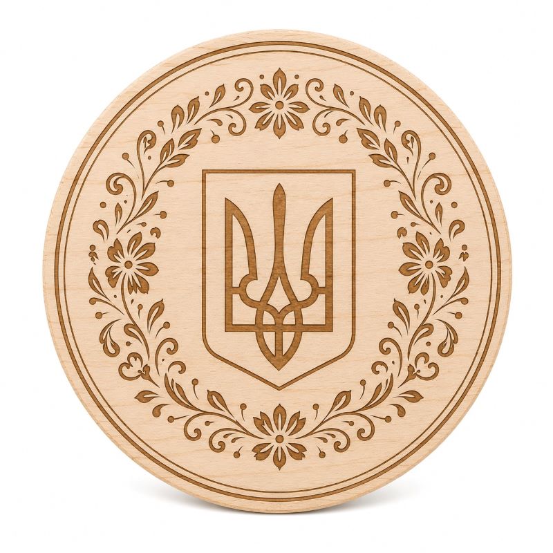 Ukrainian Trident / Tryzub Laser Engraved Coasters – Cork, Wood & Slate Stone Drink Coasters | Individual, Set of 4 or Set of 5 with Holder