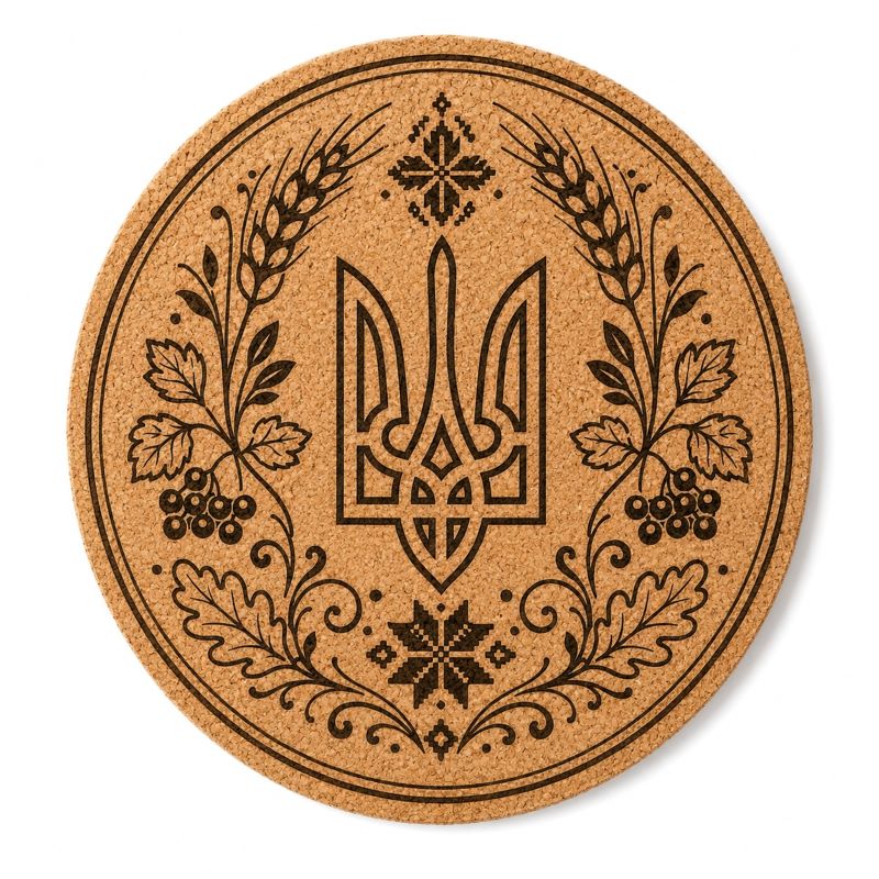 Ukrainian Trident & Kalyna Laser Engraved Coasters – Cork, Wood & Slate Stone | Single, Set of 4 or Set of 5
