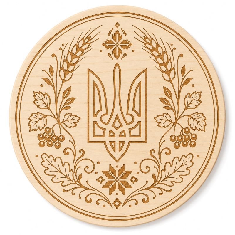 Ukrainian Trident & Kalyna Laser Engraved Coasters – Cork, Wood & Slate Stone | Single, Set of 4 or Set of 5