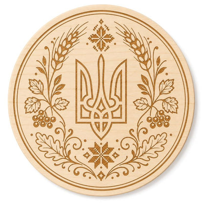 Ukrainian Trident & Kalyna Laser Engraved Coasters – Cork, Wood & Slate Stone | Single, Set of 4 or Set of 5