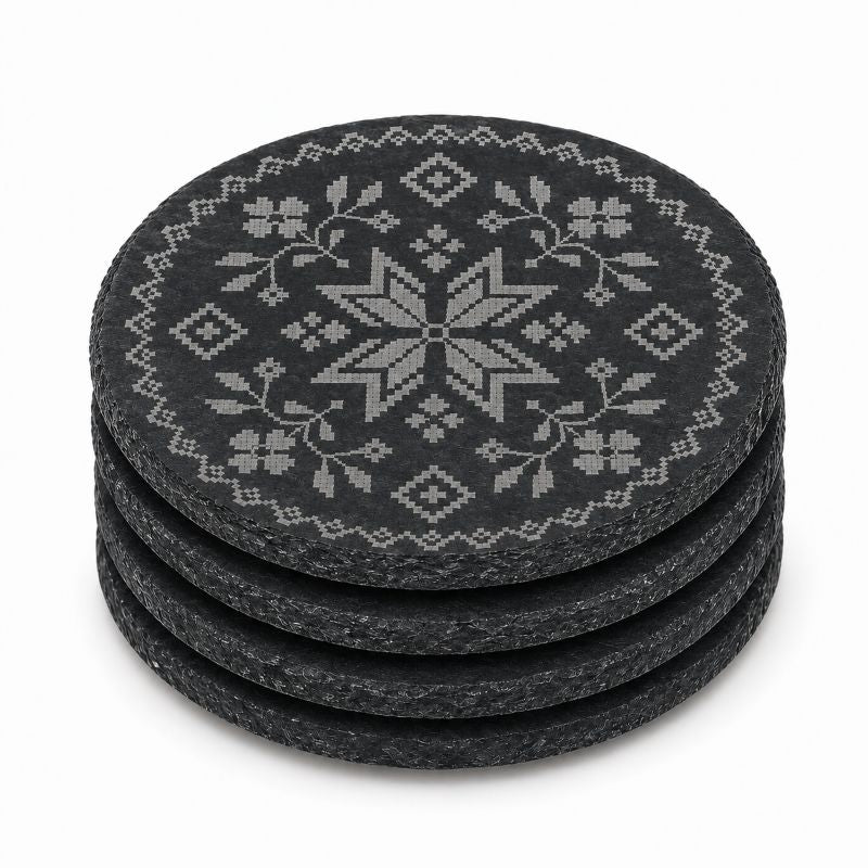 Ukrainian Vyshyvanka Laser Engraved Coasters – Cork, Wood & Slate Stone Drink Coasters | Individual or Mixed Set of 4 with Optional Holder
