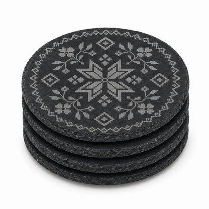 Ukrainian Vyshyvanka Laser Engraved Coasters – Cork, Wood & Slate Stone Drink Coasters | Individual or Mixed Set of 4 with Optional Holder