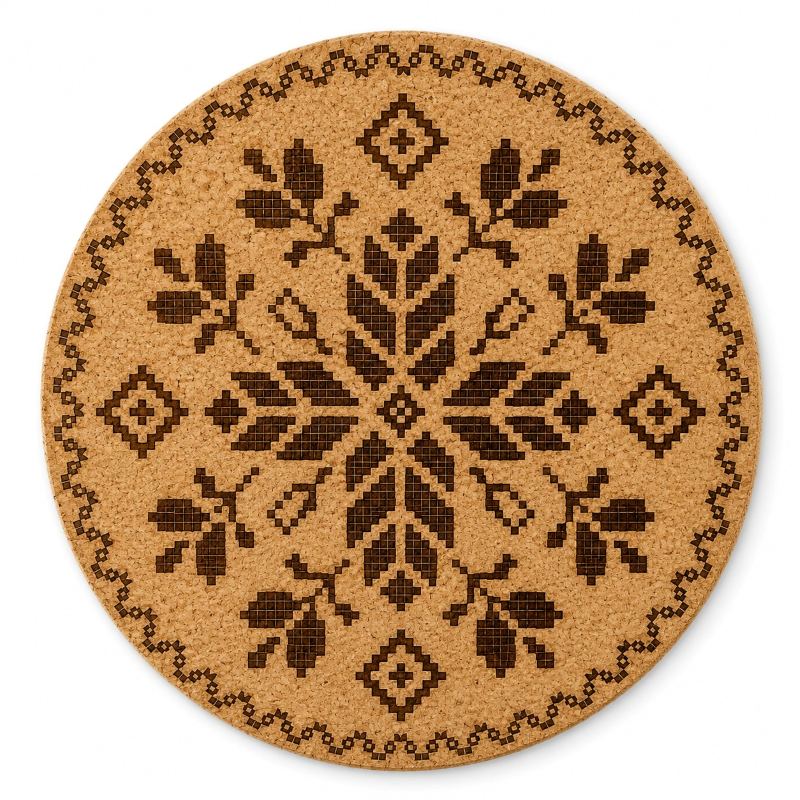 Ukrainian Vyshyvanka Laser Engraved Coasters – Cork, Wood & Slate Stone Drink Coasters | Individual or Mixed Set of 4 with Optional Holder
