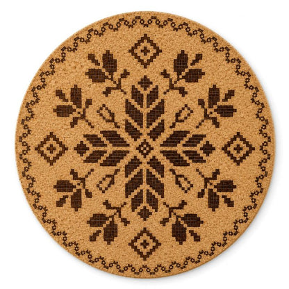 Ukrainian Vyshyvanka Laser Engraved Coasters – Cork, Wood & Slate Stone Drink Coasters | Individual or Mixed Set of 4 with Optional Holder