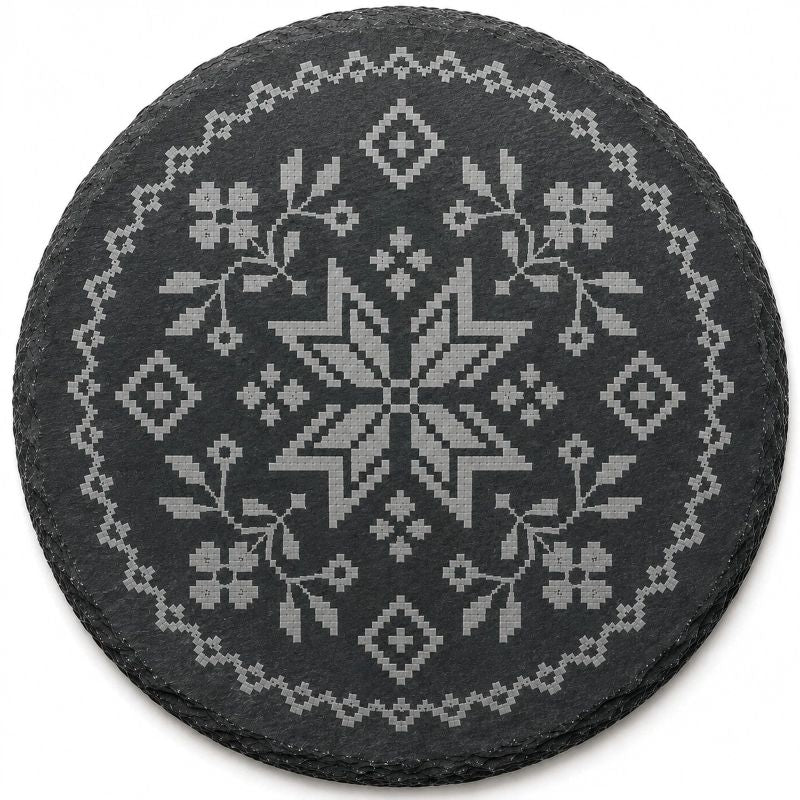 Ukrainian Vyshyvanka Laser Engraved Coasters – Cork, Wood & Slate Stone Drink Coasters | Individual or Mixed Set of 4 with Optional Holder