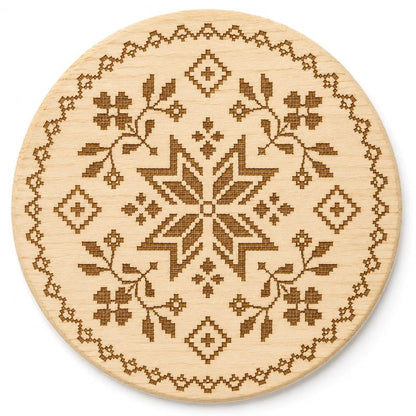 Ukrainian Vyshyvanka Laser Engraved Coasters – Cork, Wood & Slate Stone Drink Coasters | Individual or Mixed Set of 4 with Optional Holder