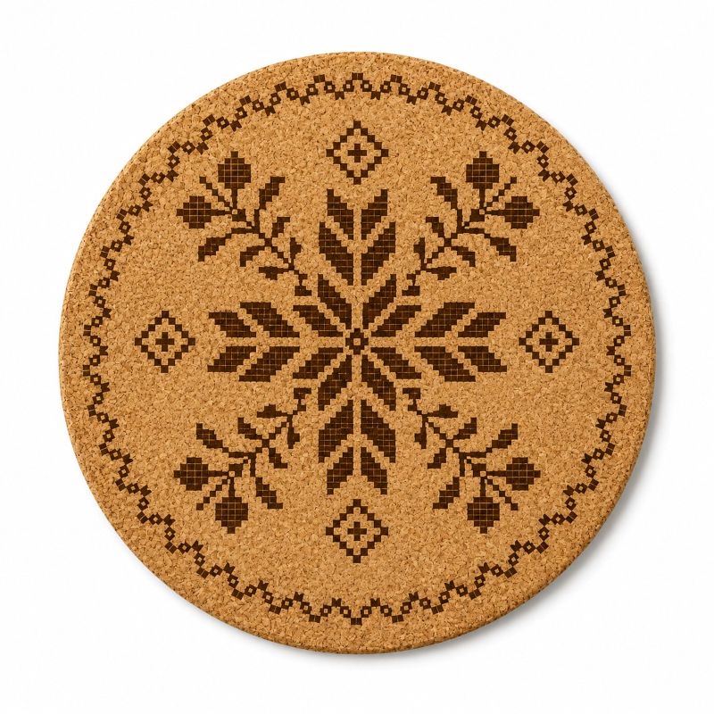 Ukrainian Vyshyvanka Laser Engraved Coasters – Cork, Wood & Slate Stone Drink Coasters | Individual or Mixed Set of 4 with Optional Holder
